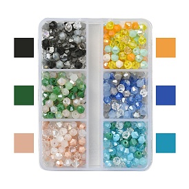 6 Strands 6 Colors Electroplate Glass Beads Strands, Opaque & Transparent & AB Color Plated, Faceted, Bicone