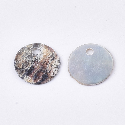 Natural Akoya Shell Charms, Mother of Pearl Shell Pendants, Flat Round