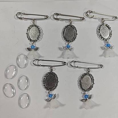 Bastelsets für Foto-Anhänger-Broschen aus Eisen zum Herstellen von Blumenstrauß, mit Anhänger aus Acryl und Legierung und Glascabochons, ellipsenförmige