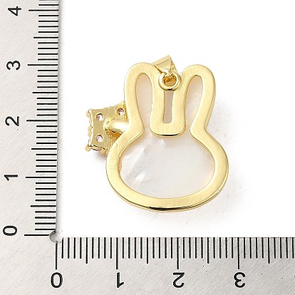 Rack Plating Brass Micro Pave Cubic Zirconia with Pendants, Cadmium Free & Lead Free, Real 18K Gold Plated, Long-Lasting Plated, Shell Rabbit