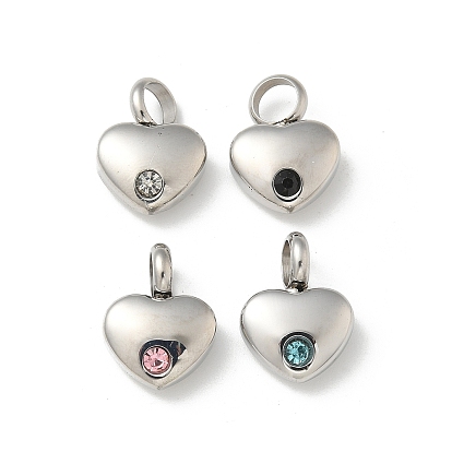 304 из нержавеющей стали горный хрусталь подвески, сердце, цвет нержавеющей стали