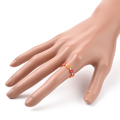 Glass Beaded Flower Wrap Stretch Finger Ring for Women