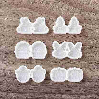 Easter Theme Ear Stud Ornament Silicone Molds, Resin Casting Molds, for UV Resin & Epoxy Resin Craft Making, Basket/Chick/Rabbit/Egg/Church
