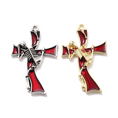 Alloy Enamel Pendants, Cross with Skeleton