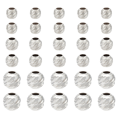 30Pcs 3 Style 925 Sterling Silver Spacer Beads, Round