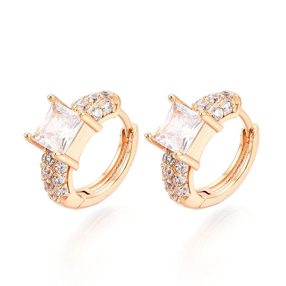 Квадратные серьги-кольца с микропаве из прозрачных кубических цирконий из латуни