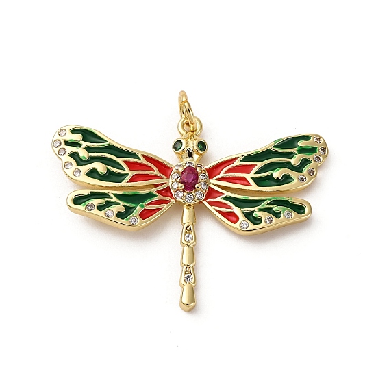 Латунь микропаве фианиты с подвесками из эмали, стрекоза, стойки покрытие, без свинца и без кадмия, долговечный, с целью перехода в кольце