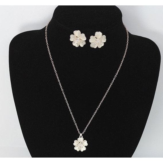 Ожерелья и серьги-гвоздики из цветочного сплава с подвеской «кошачий глаз»