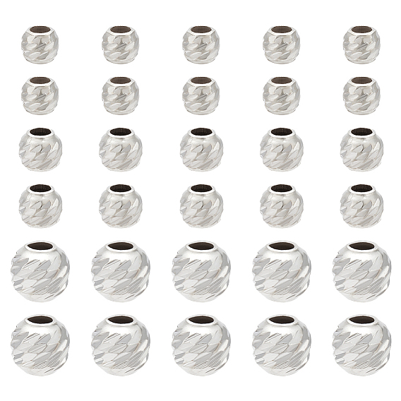 30Pcs 3 Style 925 Sterling Silver Spacer Beads, Round