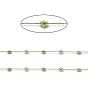 Glass & ABS Plastic Pearl Beaded Flower Link Chains, with Golden 304 Stainless Steel Cable Chains, Soldered, with Spool