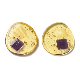 Transparent Resin Cabochons, with Shell and Gold Foil Inside, Flat Round