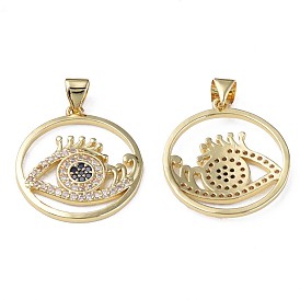 Micro cuivres ouvrent pendentifs zircone cubique, avec bouton pression en laiton, sans nickel, réel 18 k plaqué or, anneau avec oeil