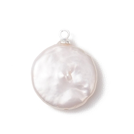 Натуральные кеши жемчужные подвески, плоские круглые прелести, с латунной поручительств, белые