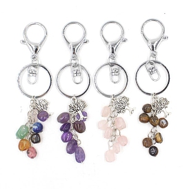 Gemstone Keychains, with Metal Split Rings, Chip