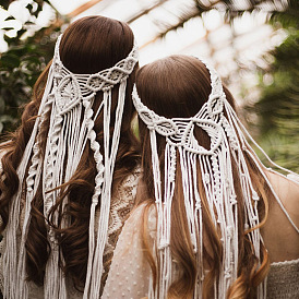 Cloth Bohemian Macrame Headbands, Bride Wedding Veil Hair Accessories for Women and Girls