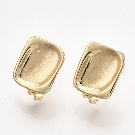 Brass Stud Earring Findings, Rectangle, Real 18K Gold Plated