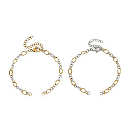 2Pcs 2 Colors 304 Stainless Steel Textured Oval Link Chains, Figaro Chains Bracelets Making