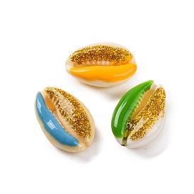 Enamel Cowrie Shell Beads, No Hole/Undrilled, with Glitter Powder