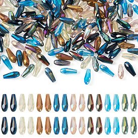 160 шт 8 цвета гальванические стеклянные бусины, с половиным покрытием, граненые, слеза