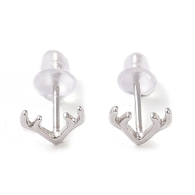 Rhodium Plated Antler Shape 999 Sterling Silver Stud Earrings for Women, with 999 Stamp