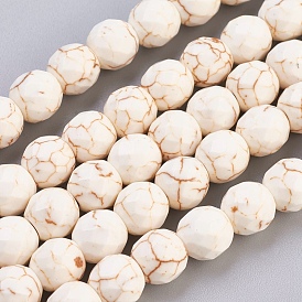 Natural Magnesite Beads Strands, Dyed, Faceted, Round