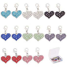 SUNNYCLUE Alloy Rhinestone Pendants, Grade A, with Lobster Claw Clasps, Heart, Platinum Metal Color