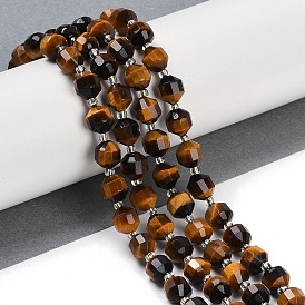 Natural Tiger Eye Beads Strands, Faceted, Bicone, Double Terminated Point Prism Beads