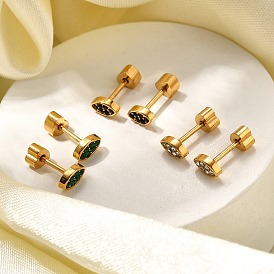 Ионное покрытие (ip) 304 серьги-гвоздики из нержавеющей стали, со стразами, реальный 14 k позолоченный, лошадиный глаз 