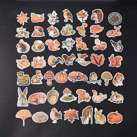 50Pcs Autumn Theme PVC Self Adhesive Stickers, Squirrel Rabbit Leaf Waterproof Decals, for Water Bottles, Laptop, Luggage, Cup, Computer, Mobile Phone, Skateboard, Guitar