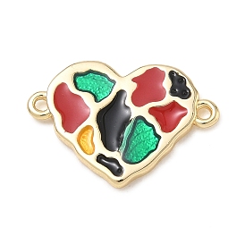 Brass Enamel Connector Charms, Heart Links, Golden