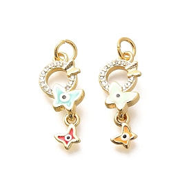 Латунь микропаве фианиты с подвесками из эмали, без кадмия, без никеля и без свинца, реальный 18 k позолоченный, бабочка с подвесками в виде кольца