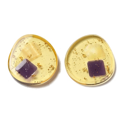 Transparent Resin Cabochons, with Shell and Gold Foil Inside, Flat Round