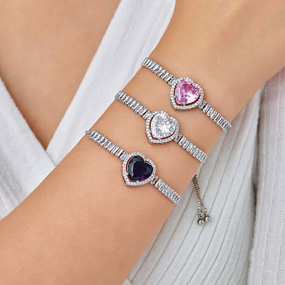 Элегантные латунные браслеты-слайдеры с паве из кубических цирконий, браслеты с подвесками в форме сердца для женщин