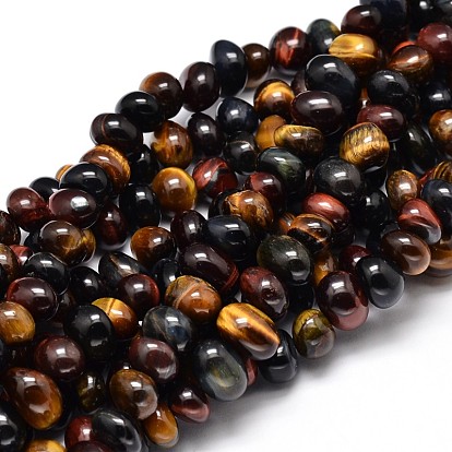Dyed Natural Tiger Eye Nuggets Beads Strands, Tumbled Stone, Heated, 6~10x9~12x8~10mm, Hole: 1mm, about 15.3 inch ~15.7 inch