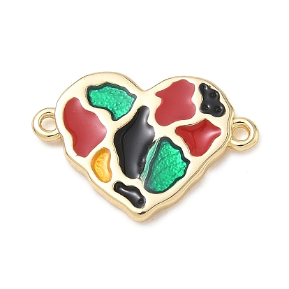 Brass Enamel Connector Charms, Heart Links, Golden