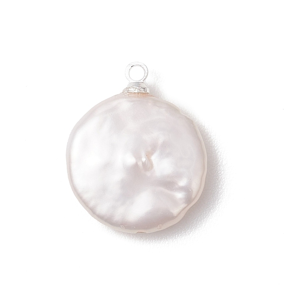 Натуральные кеши жемчужные подвески, плоские круглые прелести, с латунной поручительств, белые