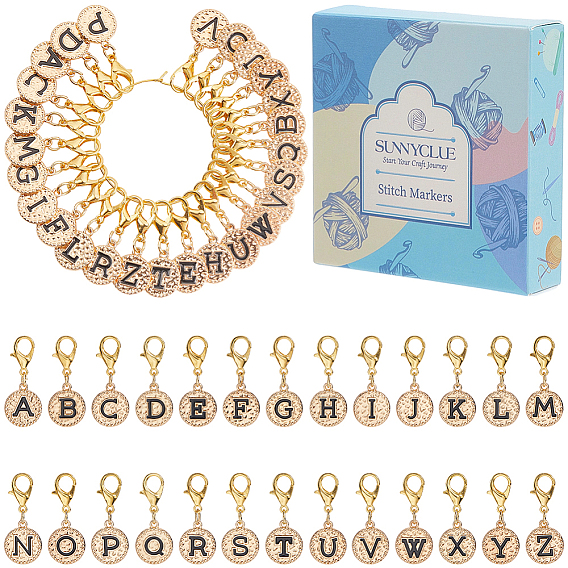 Подвесные маркеры петель с замком из сплава эмали, Сплав с застежками когтя омара, плоские круглые с письмом ~ г