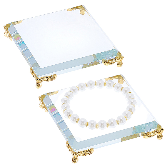 Квадратные прозрачные стеклянные подставки для дисплеев, с опорой из цинкового сплава