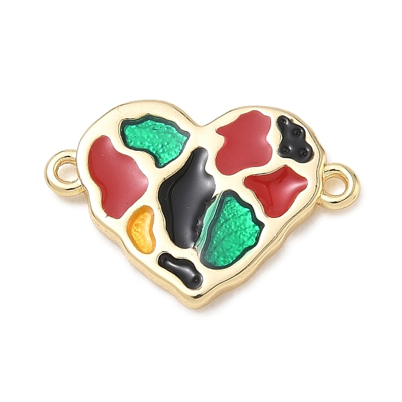Colgantes de conector de esmalte de latón, enlaces corazón, dorado