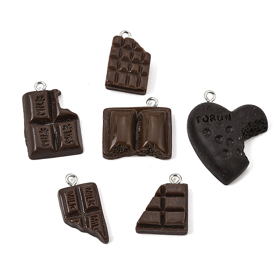 Opaque Resin Imitation Chocolate Pendants, with Platinum Iron Loop, Coconut Brown