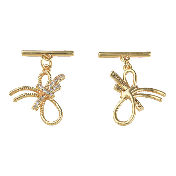 Brass Micro Pave Clear Cubic Zirconia Toggle Clasps, Nickel Free, Flower