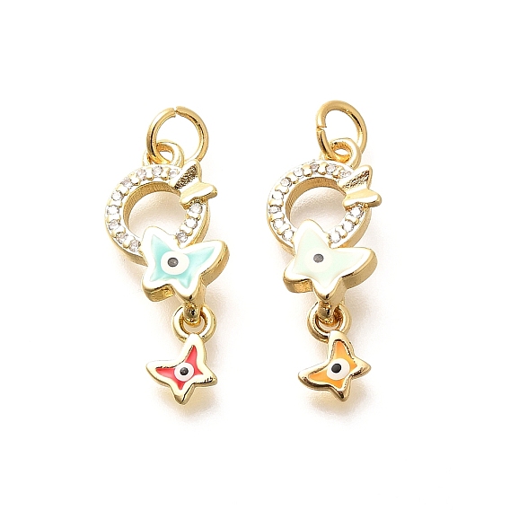 Латунь микропаве фианиты с подвесками из эмали, без кадмия, без никеля и без свинца, реальный 18 k позолоченный, бабочка с подвесками в виде кольца