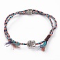 Cotton Cord Multi-strand Bracelets, with Nylon Thread and Tibetan Style Alloy Beads, Buddha Head, Antique Silver