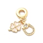 Стойка покрытие латунь прозрачный кубический цирконий европейские подвески-шармы, подвески с большим отверстием в виде розового эмалевого клевера и подков, без кадмия и без свинца, долговечный