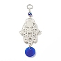 Glass Turkish Blue Evil Eye Pendant Decoration, with Alloy Hamsa Hand/Hand of Miriam Design Charm, for Home Wall Hanging Amulet Ornament