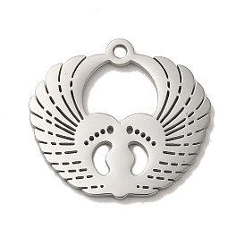 304 Stainless Steel Pendants, Laser Cut, Heart with Wing Charm