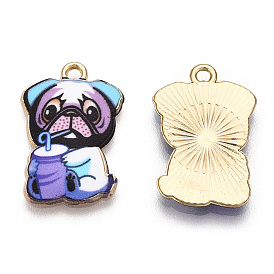 Printed Alloy Pendants, Light Gold, Read Book & Have Drink, Dog Charms