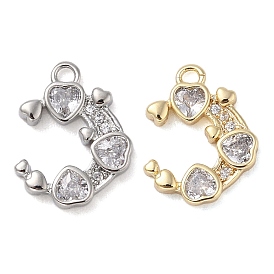Brass with Cubic Zirconia Charms, Heart