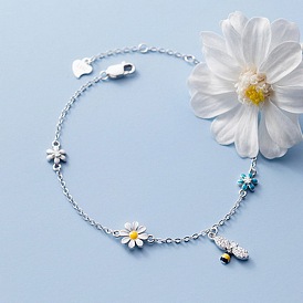 Fashion Bee Flower Diamond Inlaid Bracelet - Summer Women's Copper Bracelet with Oil Painting Flowers