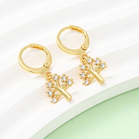 Серьги-кольца из латуни с микропаве из прозрачных кубических цирконий